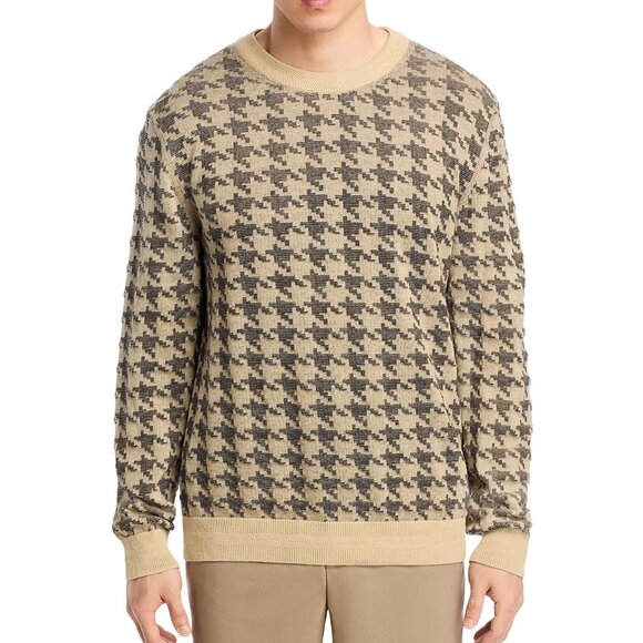 Hugo Boss Men's HUGO Steeth LS Houndstooth Jacquard Knit Crewneck Sweater Beige - Picture 5 of 6